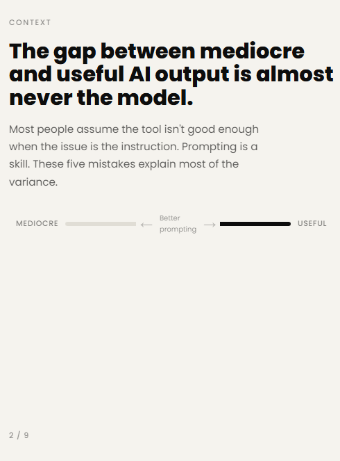 upskillnexus's tweet photo. Bad AI output is almost always a bad prompt in disguise. https://t.co/HCHoJi6a7H