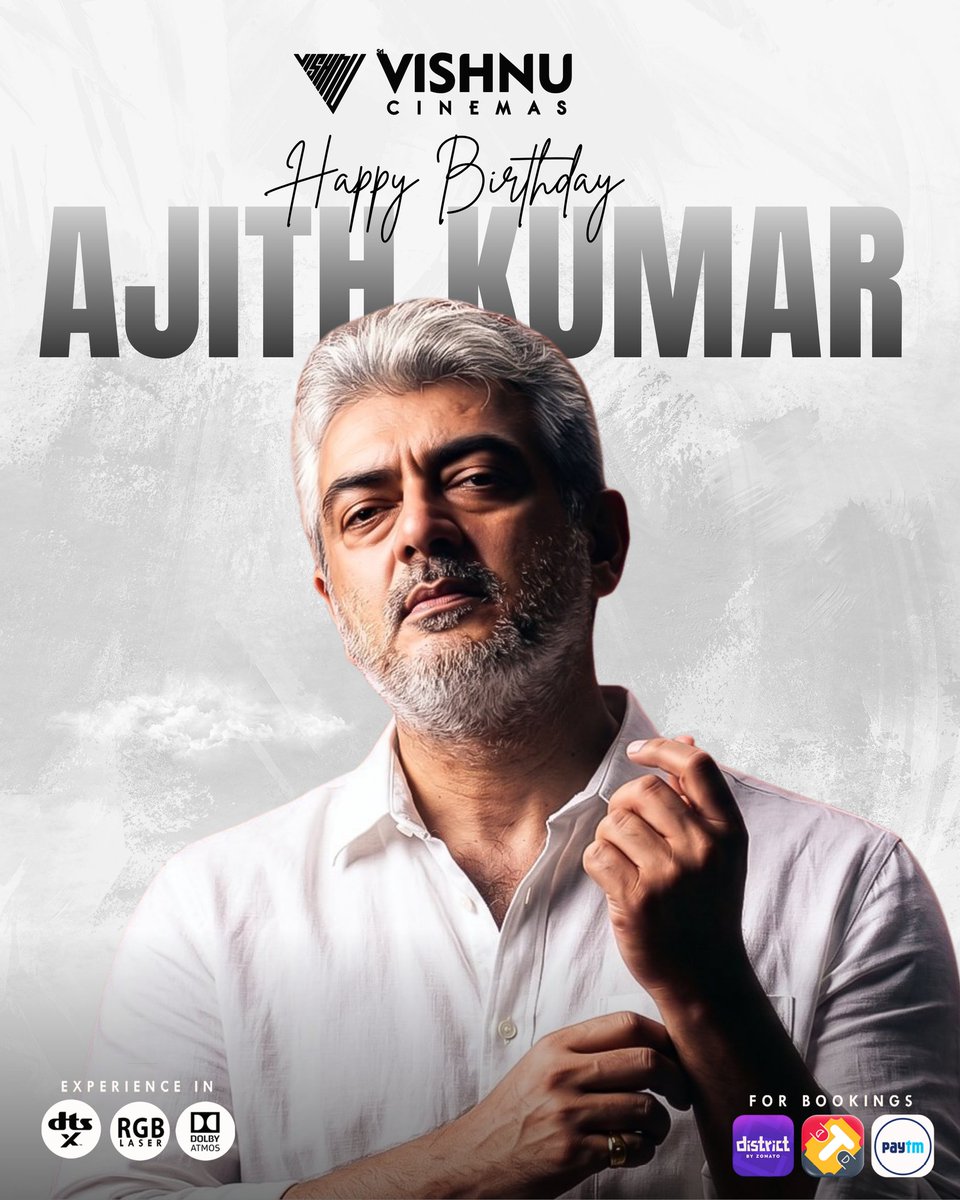 VishnuCinemas's tweet photo. Wishing a very happy Birthday to our beloved padmabhushan #AK ❤️have successfully year ahead 

 #HBDAK #HBDAjithKumar #AK #HBDAk https://t.co/6T4oSjUlrD