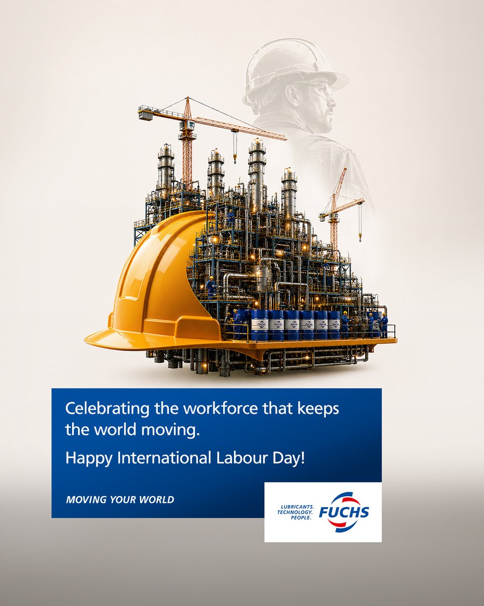 FuchsIndia's tweet photo. Today, we honour the forces that move industries and inspire progress.

Wishing you a Happy International Labour Day!

#fuchs #fuchsindia #movingyourworld #labourday #internationallabourday https://t.co/ip63BTfDWj