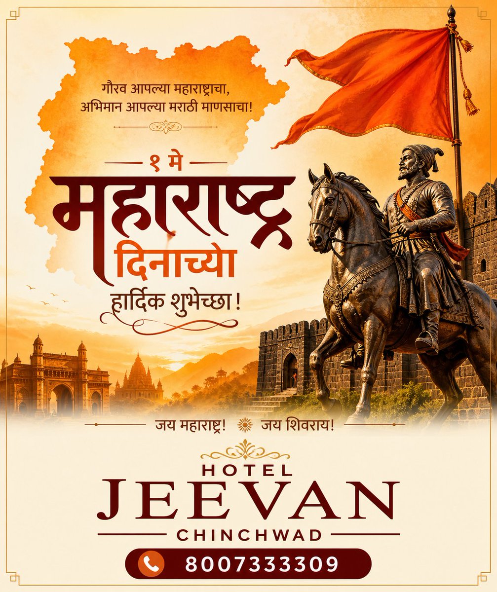HotelJeevan's tweet photo. महाराष्ट्र दिनाच्या हार्दिक शुभेच्छा! 🚩
✨ Special Day | Special Taste | Special Moments ✨
📍 Visit us today
📞 Order / Enquiry: 8007333309
जय महाराष्ट्र! 🚩

#MaharashtraDay #जयमहाराष्ट्र #HotelJeevan #ChinchwadFood #PuneEats #FoodInPune #RestaurantMarketing #FoodBusiness https://t.co/ppZwmOsuka
