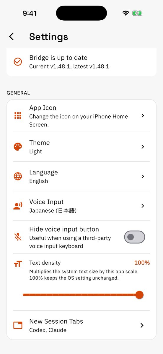 K9i_apps's tweet photo. CC Pocket 1.83.1 has been released! 🚀
• You can now update Bridge from Settings.
• Added a setting to make in-app text smaller than the OS text size.
• Added Korean language support.
https://t.co/uQJUc8e7Ig
#ccpocket #codex https://t.co/X3rDPHHqgC