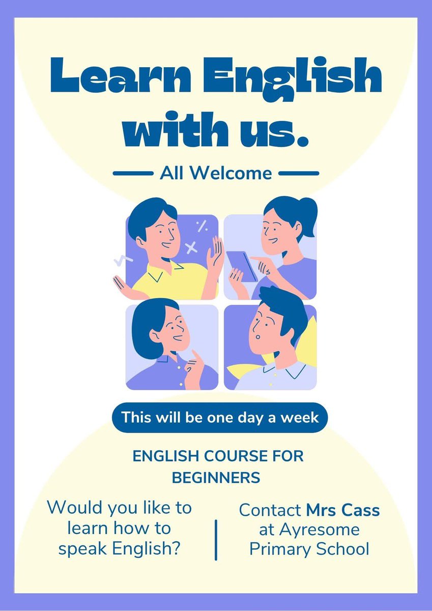 AyresomePrimary's tweet image. **We have an exciting opportunity coming your way**
Would you like to learn how to speak English? Let us know.

Please use this link to express your interest  

forms.office.com/e/bcdAngA46L

Contact Mrs Cass for more information. 🙂
@AdAstraTrust 
@eal_teaching 
#communitysupport
