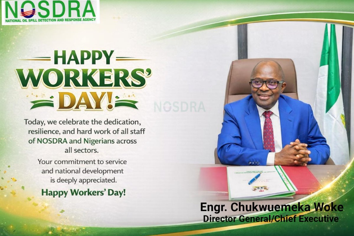 nosdraofficial's tweet photo. Celebrating the hands that build, protect, and sustain our nation. 🇳🇬

Happy Workers’ Day!

#nosdra 
#workersday2026 
#celebrateworkers 
#nationaldevelopment  
#publicservice https://t.co/tmAEepcoWL