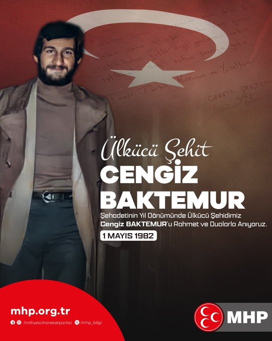 Şehadetinin yıl dönümünde Ülkücü Şehidimiz Cengiz BAKTEMUR'u rahmet ve dualarla anıyoruz.