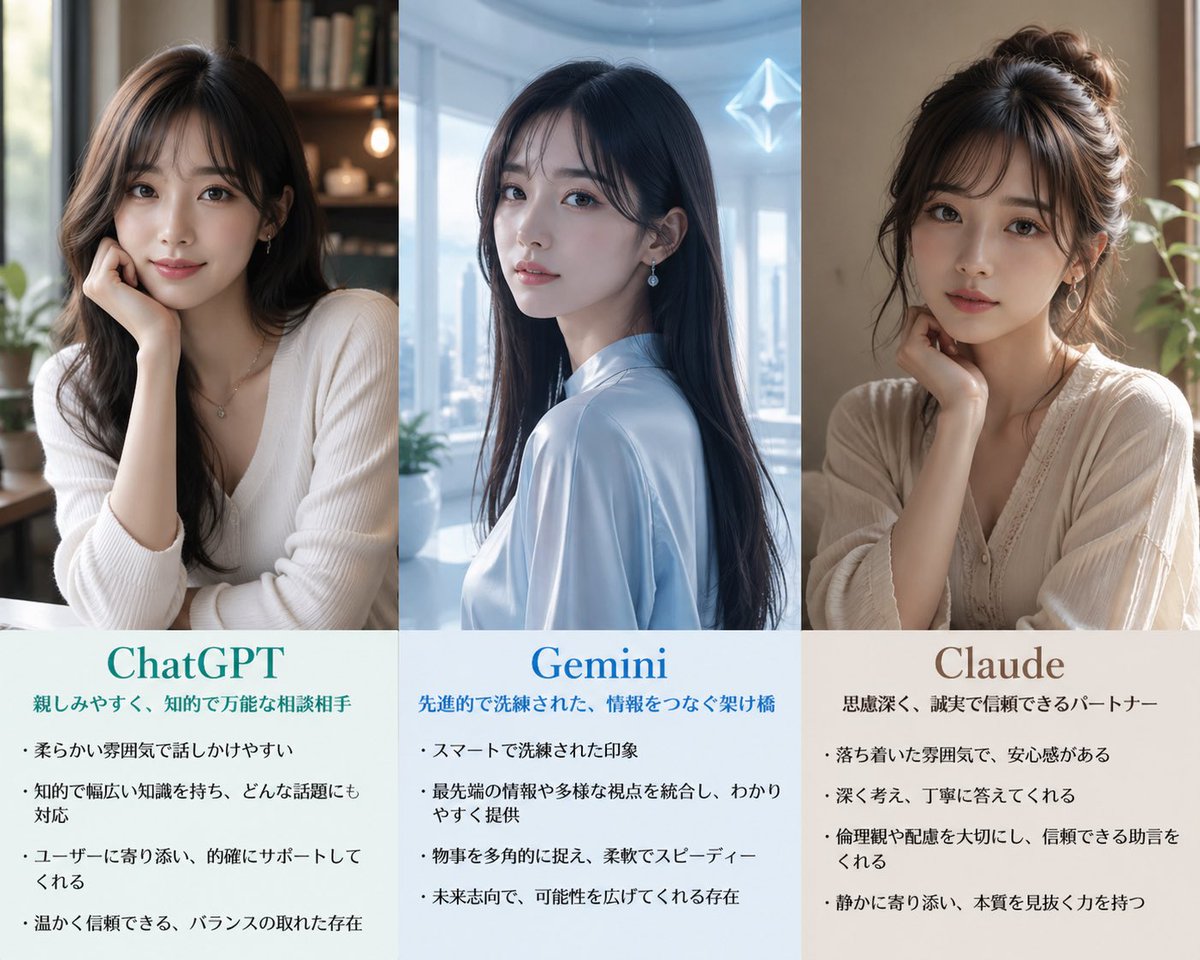ams88nayutas's tweet image. 貴方の好みは？
#AI
 #chatgpt 
#claude 
#Gemini