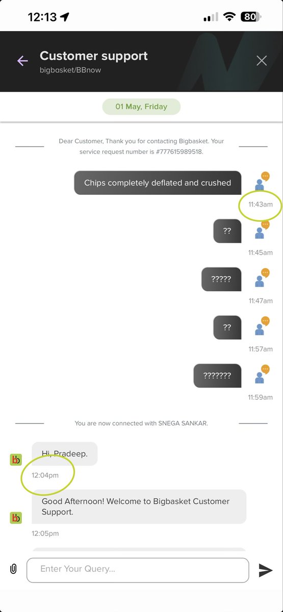 s_pradeep's tweet photo. @bigbasket_com 20 mins to reply to customer? Are you guys even taking customer support seriously? @TataCompanies https://t.co/0NYG5EewoZ