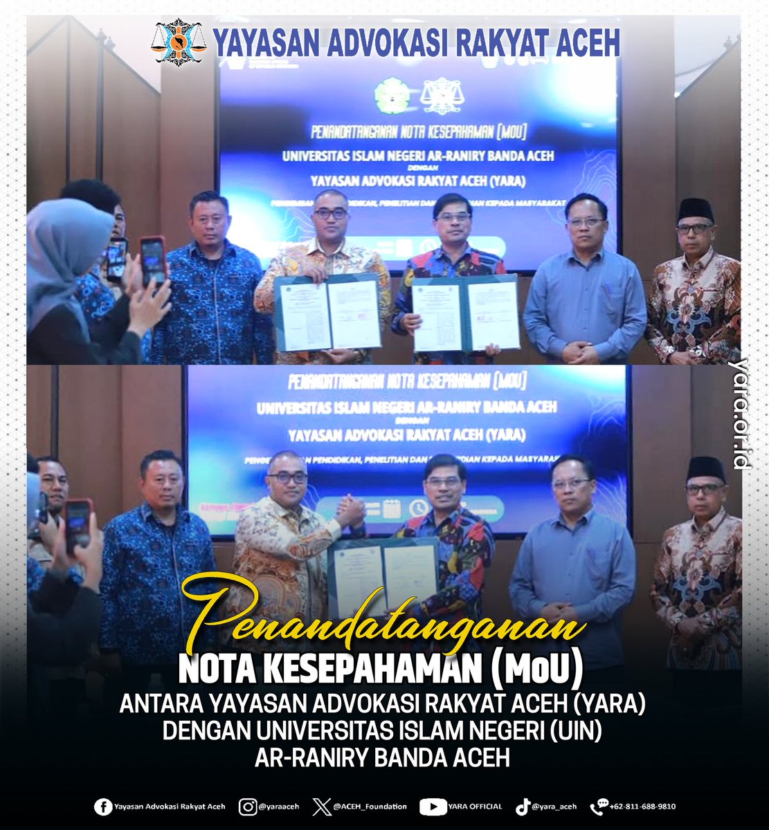ACEH_Foundation's tweet image. Penandatanganan Nota Kesepahaman (MoU) antara YARA dengan UIN Ar-Raniry Banda Aceh. Terkait Peningkatan Pendidikan, Penelitian, dan Pengabdian kepada Masyarakat.

Kampus Energi Kebangsaan, Sinergi Membangun Negeri

#YARA #UINArRaniry #MoU #KampusBerdampak @Araniry