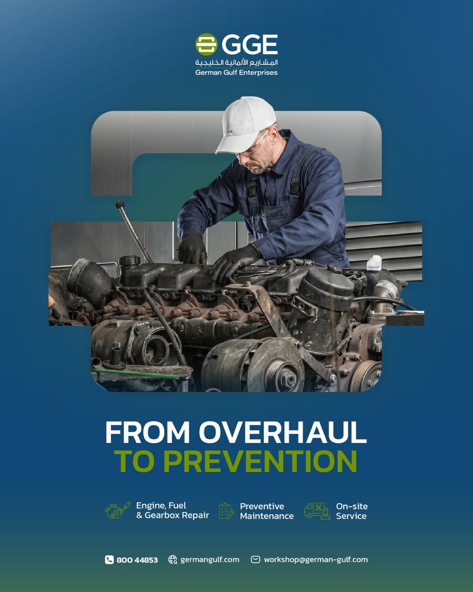 Your diesel engine gives no warning before it fails.

Then your site stops.

Engine overhauls. Fuel systems. Transmissions. Preventive maintenance. On-site support.

We keep you running.

👉 Schedule service: 800-GGULF

#GermanGulf #DieselService #UAE
