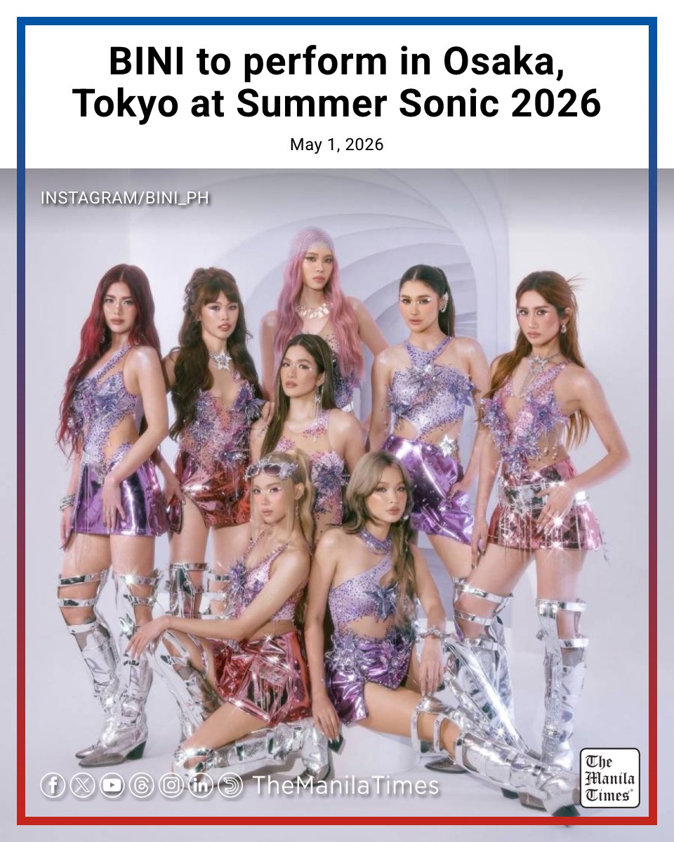 MANILA, Philippines — P-pop girl group BINI will perform in both Osaka and Tokyo at Summer Sonic 2026, marking a two-day appearance at the festival’s 25th anniversary edition.

Read more: mrf.lu/FfH4