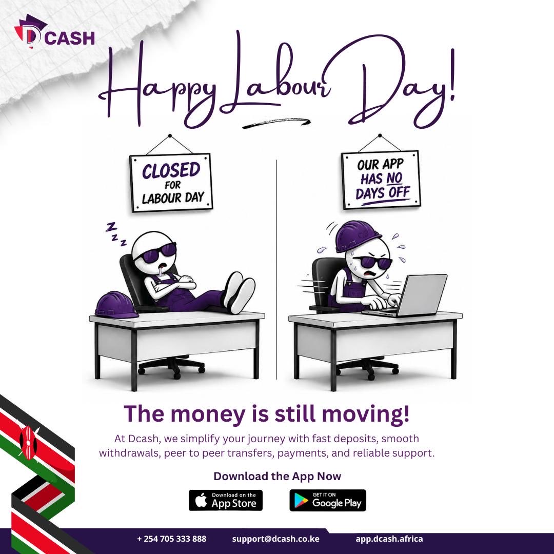 DCash_Africa's tweet image. Today is for slowing down, recharging, and celebrating the effort behind every hustle.

Whatever your plans look like rest, reflect, or reset your finances should be the least of your worries.

Stay in control, wherever you are.

#LabourDayKE #WorkHardRestWell #RechargeMode