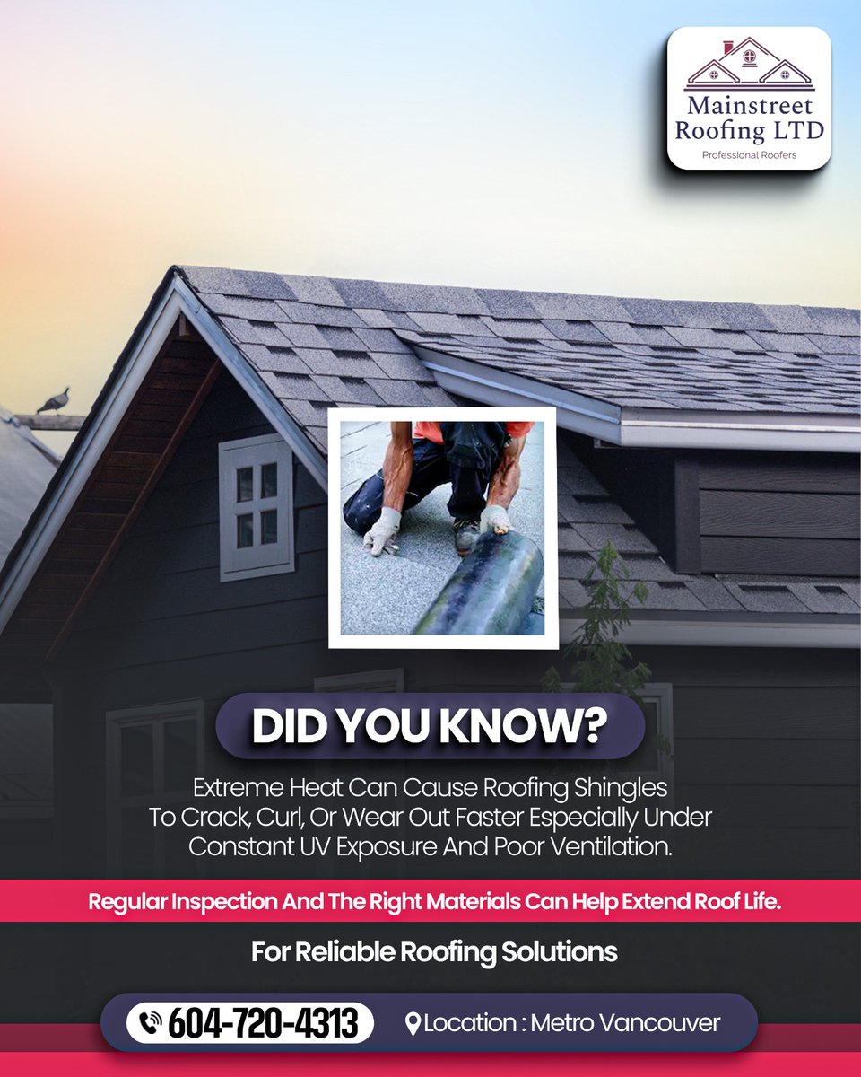 mainstreet54102's tweet image. Extreme heat can quietly damage your roof ☀️
Protect your home with proactive inspections from Mainstreet Roofing LTD.

📍 Metro Vancouver
📞 604-720-4313
🌐 mainstreet-roofing.ca

#roofinspection #roofmaintenance #vancouverhomes