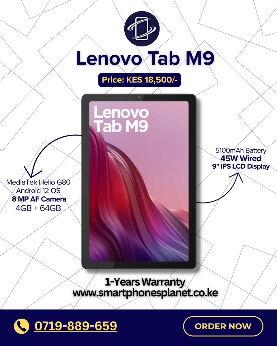 phonesplanet_'s tweet image. Lenovo Tab M9 – KES 18,500

✅ 9" IPS display
✅ Helio G80 performance
✅ 5100mAh battery
✅ 4GB RAM + 64GB storage

Order now. #Lenovo #TabletsKenya