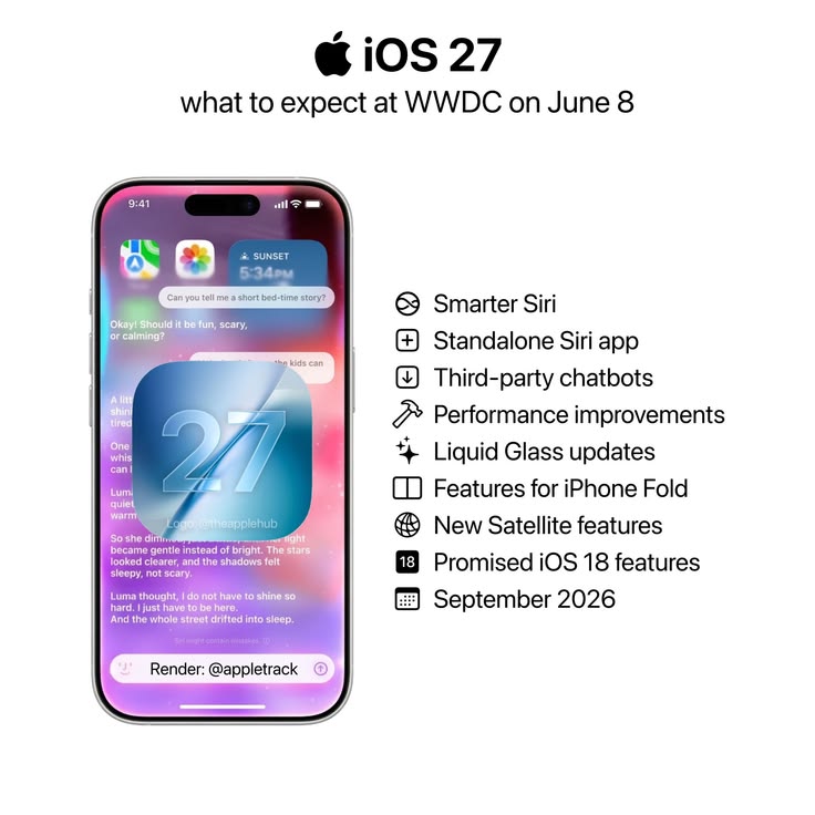 techmuse_'s tweet photo. What to expect from Apple's upcoming iOS 27 at WWDC on June 8 🔥 #techtrends https://t.co/LOXMOv8qEM