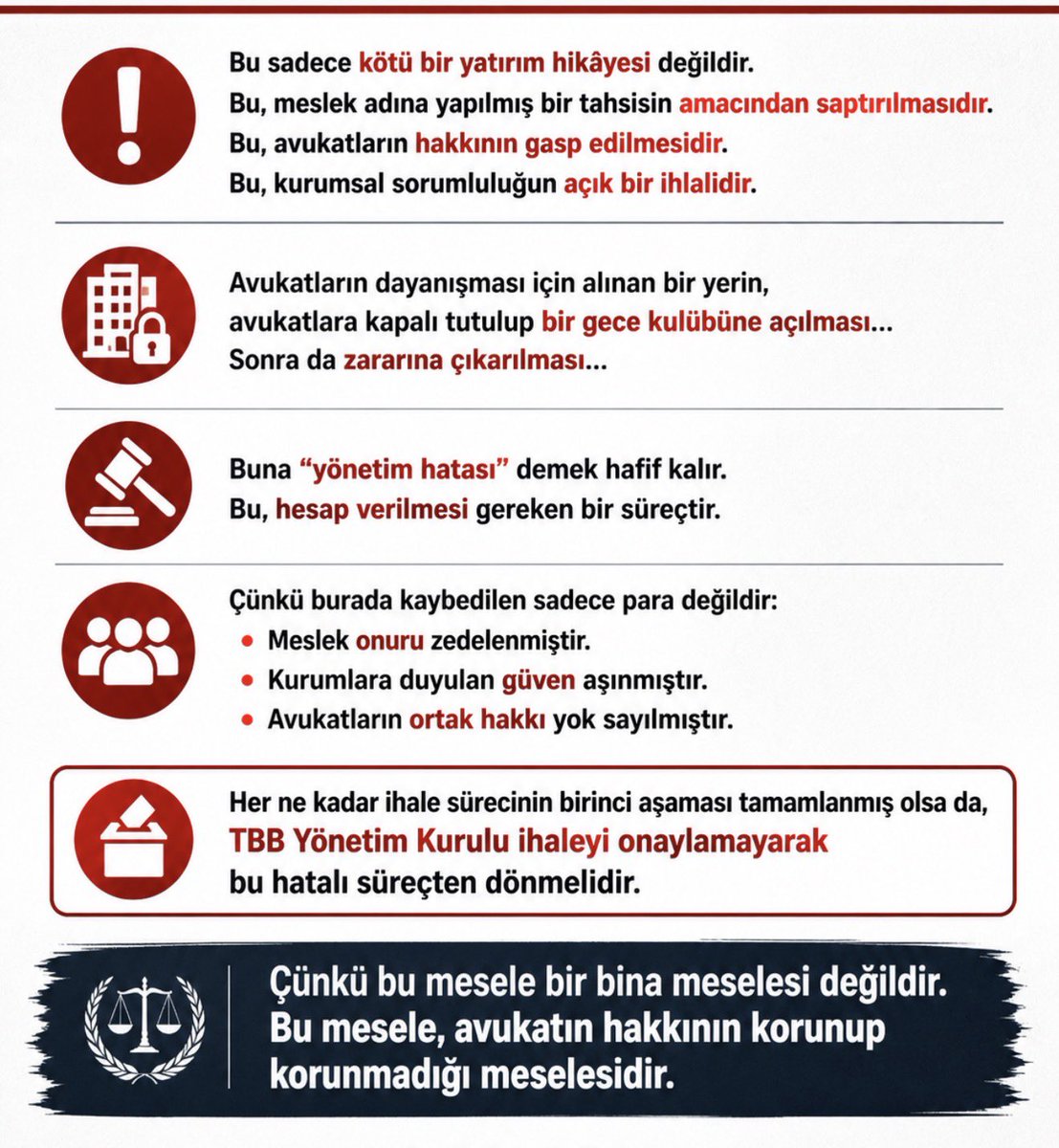 ehaciosmanoglu's tweet photo. @erdostbalci @erincsagkan Amaç dışı kullanım, düşük kira ve zararına satış…
Bu, basit bir hata değil; avukatların hakkının yok sayılmasıdır.
Meslek onuru zedelenmiş, güven aşınmıştır.
TBB, ihaleyi onaylamayarak bu yanlıştan dönmelidir. https://t.co/m1d5zXBhsO