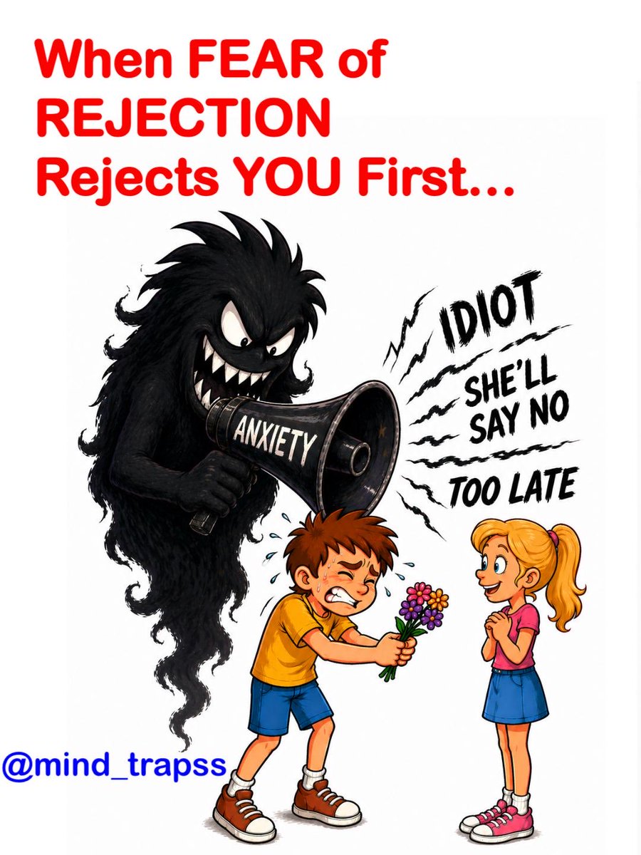 MindTrapss's tweet image. 😱 When fear of rejection rejects you first…
👉 Most people don’t fail because they never start.
😢 That voice in your head — it’s holding you back. 
💪💪 Let reality decide next time.
❓ Been there? Comment Below 👇
#english #selfimprovement #mindset #Motivation #dating