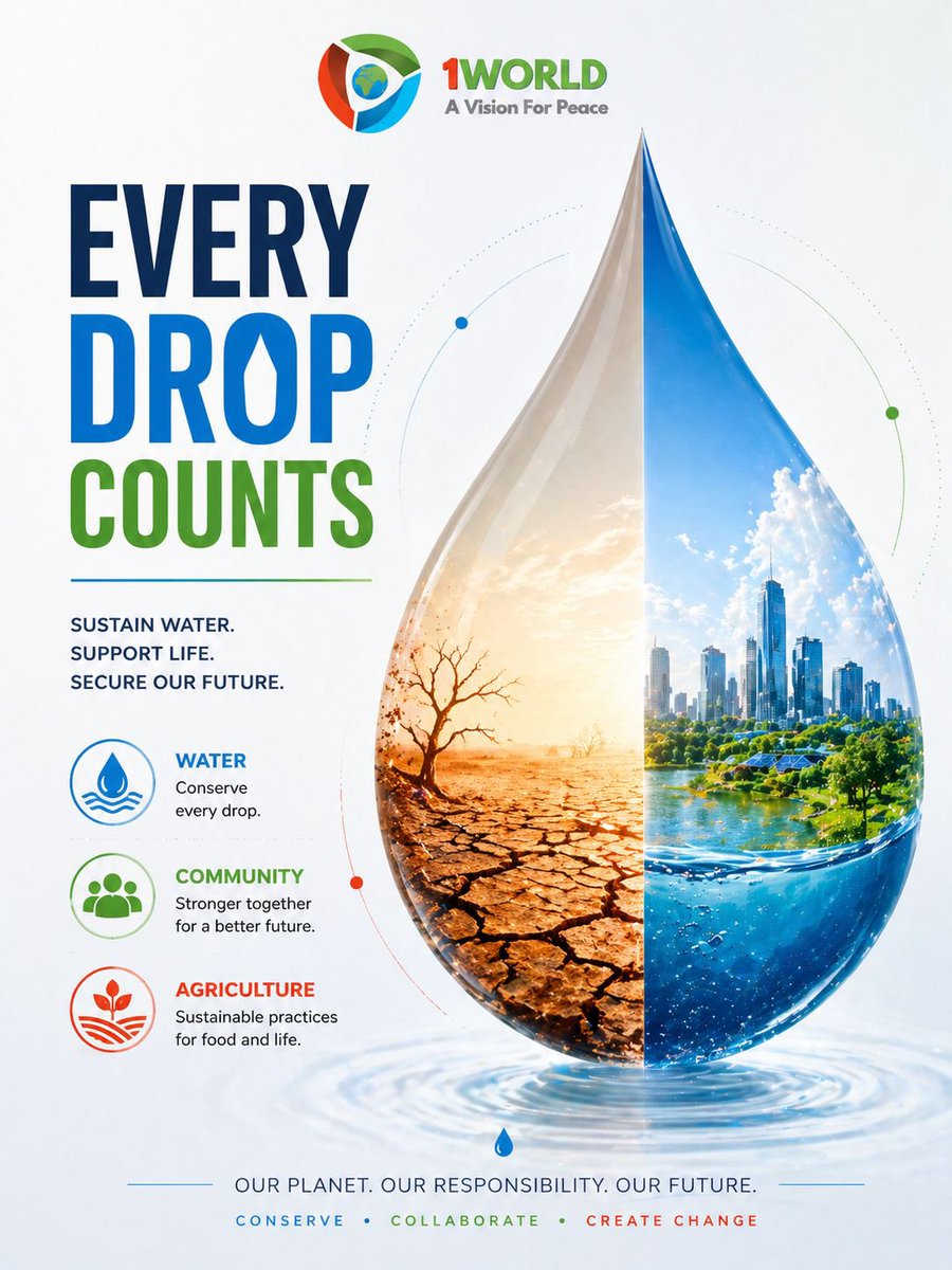 1worldC's tweet image. Every drop of water tells a story—of survival, growth, and our shared future. 💧🌍

Water is life. And protecting it is our responsibility.

Be part of the solution.
👉 Visit 1world.earth and join our cause.

#OneWorld #WaterCrisis #Sustainability #EveryDropCounts