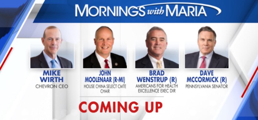 MariaBartiromo's tweet image. GM happy #Friday  join us for a big show today @MorningsMaria @FoxBusiness #live w @Chevron ceo Mike Wirth, @bradwenstrup @RepMoolenaar &amp;amp; @DaveMcCormickPA
