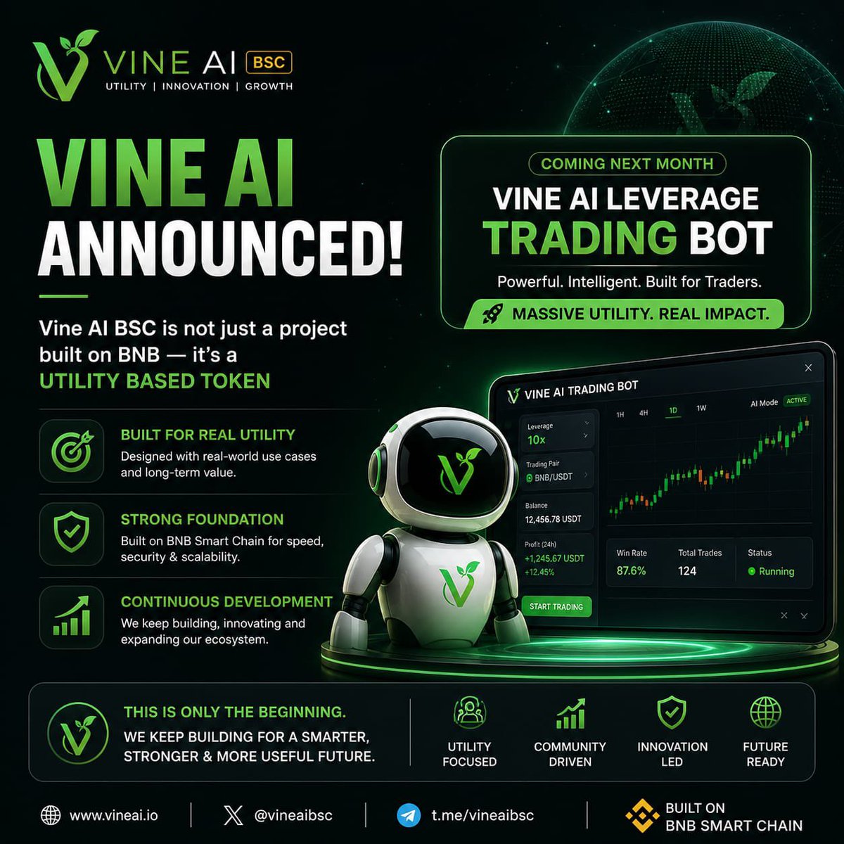Vineaibsc's tweet photo. Vine AI BSC is more than just a project built on the BNB ecosystem — it is a utility-driven token designed with long-term value and real-world application in mind.

Vine AI is focused on growth, utility, and the future of intelligent trading. https://t.co/4FvO06Mcsp