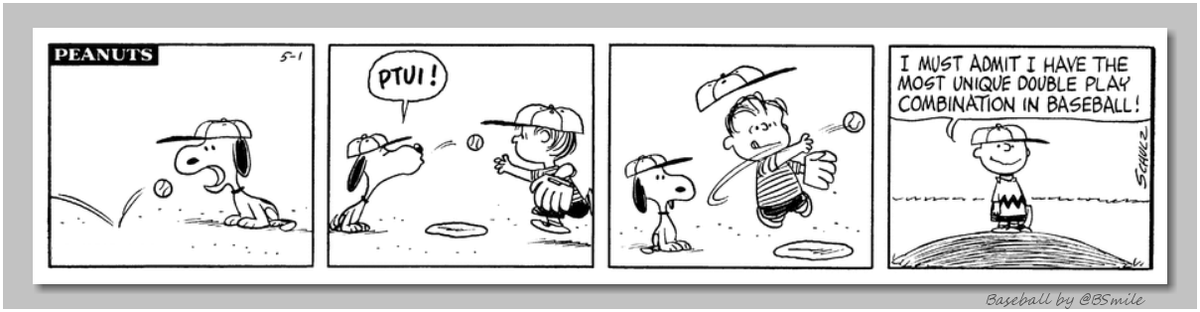BSmile's tweet image. "I must admit I have the most unique double play combination in baseball!" ~ Charlie Brown (Classic Peanuts - May 1, 1965) ⚾️ #MLB #Teamwork