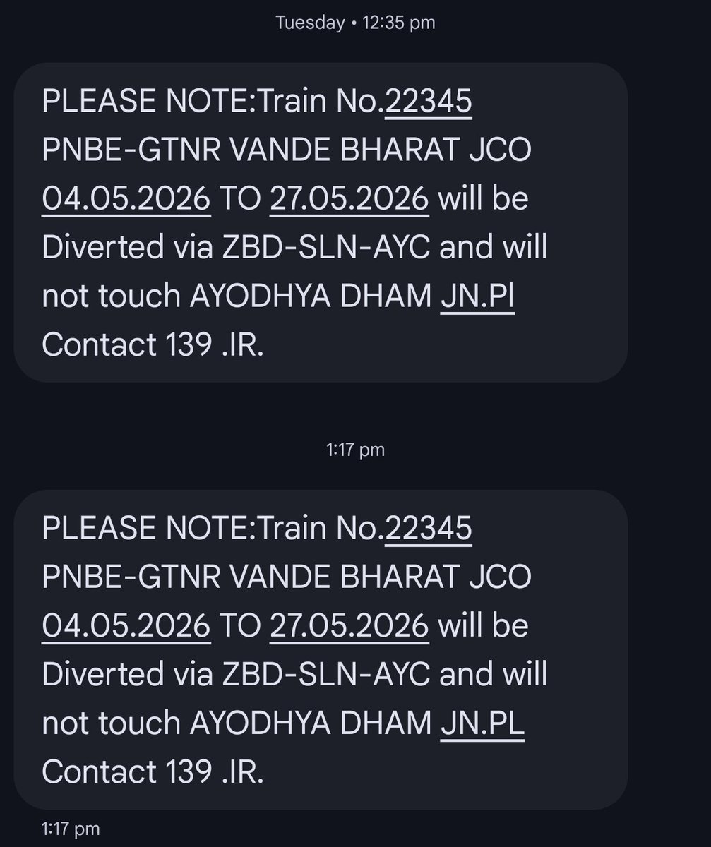 Abhi_Reacts's tweet photo. Today I called the 139 helpline multiple times, but they said they only have status for the next day and couldn't provide any clarity on the diversion or alternate stoppage for Train 22345 on 7th May.
My no is shared in your DM. 
@RailwaySeva @IRCTCofficiall @AshwiniVaishnaw https://t.co/sONgYuci3Y