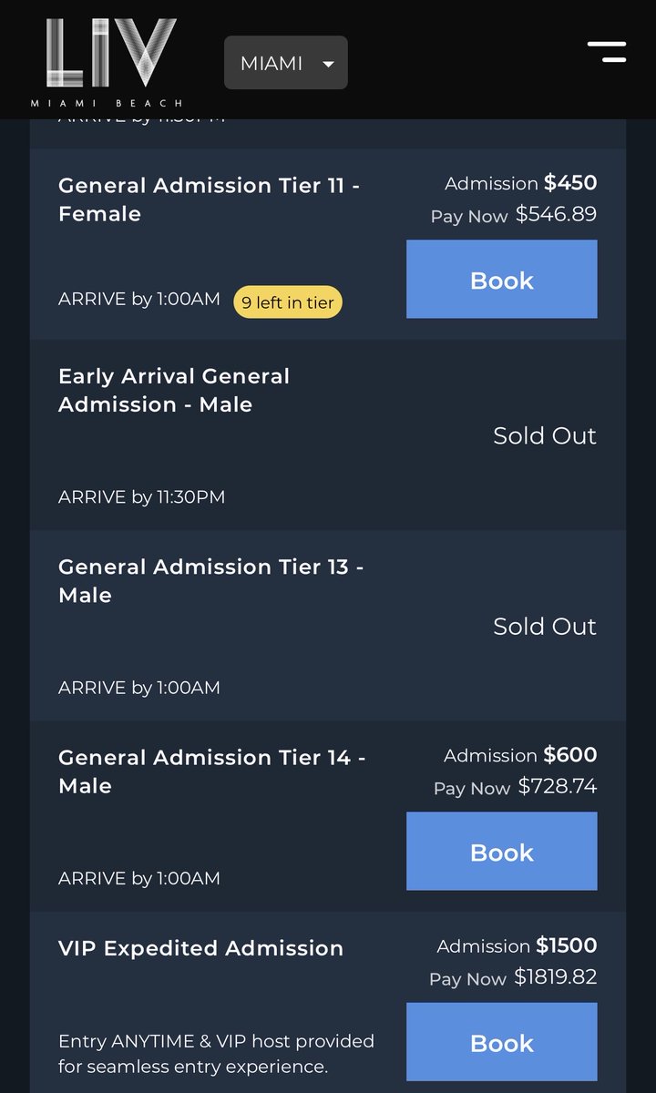 DrJesseMorse's tweet photo. One of my favorite DJs John Summit is in Miami this weekend for Formula 1 and playing at the famous LIV club. 

But these prices are a bit crazy lol

BTW the set usually begins at 1:30 or 2 AM

The table prices though… https://t.co/gX2anUJoUP