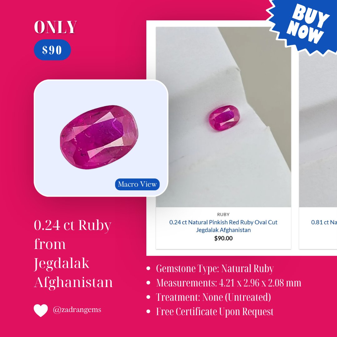 zadrangems's tweet photo. 0.24 ct Natural Ruby 💎
Soft pinkish-red | Oval cut | Jegdalak, Afghanistan
Untreated &amp; perfect for delicate jewelry.

Shop:
https://t.co/8BLejLZbwc

#Ruby #Gemstones #Jewelry https://t.co/zrfL3ZYJpP