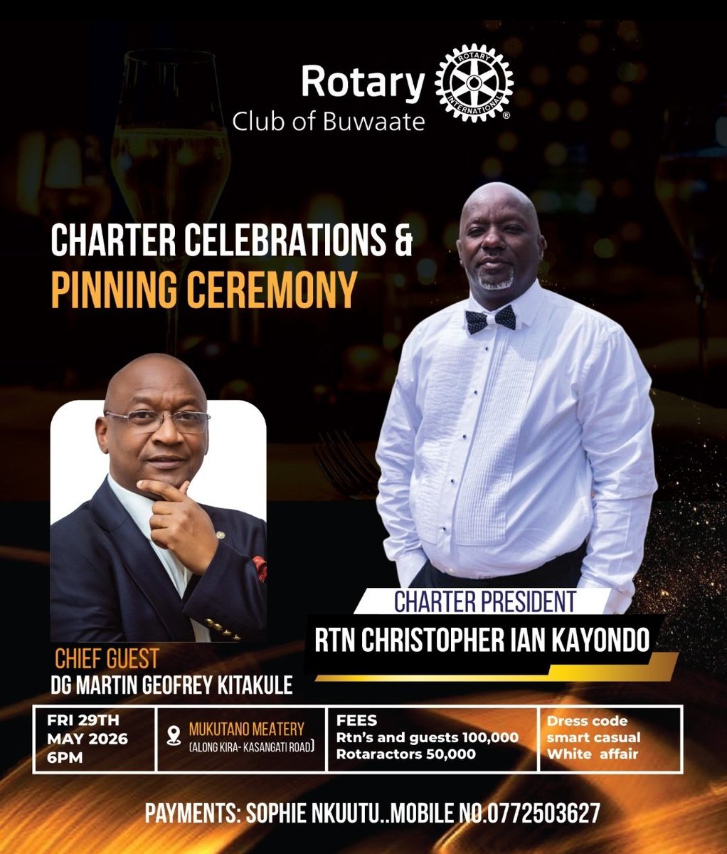RCBuwaate's tweet photo. ✨ A new chapter begins! ✨

Join the Rotary Club of Buwaate for a night of celebration, honour, and fellowship at their Charter Celebrations &amp; Pinning Ceremony 🎉 https://t.co/NYUFf3prhj
