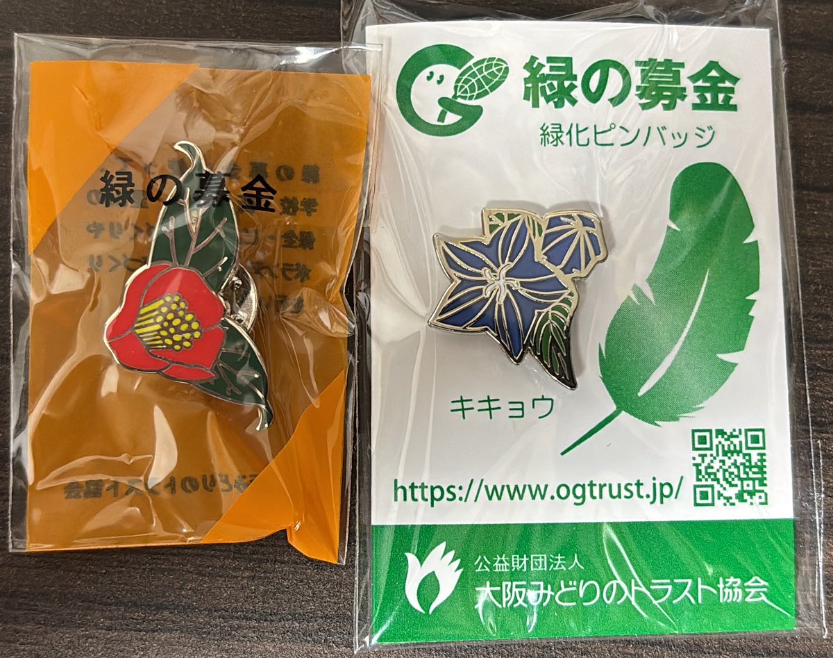 T__hen's tweet photo. 思ったよりピンバッジの実物良かったのでキーホルダーの方も楽���みだわ。

椿の方が昔のやつだから、新しい桔梗の方と入れ物のクオリティが違う。 https://t.co/L5iIChiX40