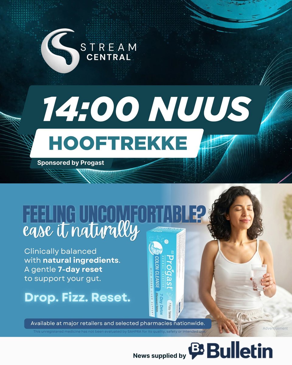 streamcentralx's tweet photo. ⚡ 𝟭𝟰:𝟬𝟬 𝗡𝗨𝗨𝗦 | 𝗛𝗢𝗢𝗙𝗧𝗥𝗘𝗞𝗞𝗘

🎧 Luister 14:00 op Stream Central
Bly ingelig. Bly skerp.

𝗡𝘂𝘂𝘀 𝗺𝗲𝘁 𝘁𝗿𝗼𝘁𝘀 𝗴𝗲𝗯𝗼𝗿𝗴 𝗱𝗲𝘂𝗿 𝗣𝗿𝗼𝗴𝗮𝘀𝘁.
Beskikbaar by kleinhandelaars en geselekteerde apteke landwyd.
🌍 https://t.co/VJMZQWI47X

#StreamCentral https://t.co/2zuPgHGf7L