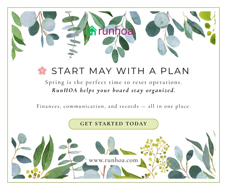 runhoams's tweet photo. 🌸 Start May with a Plan
Spring is the perfect time to reset operations.
RunHOA helps your board stay organized with finances, communication, and records all in one place.
 #HOA  #RunHOA
#HOAManagement #CommunityManagement #CondoManagement https://t.co/Ep9gRBaQ8R