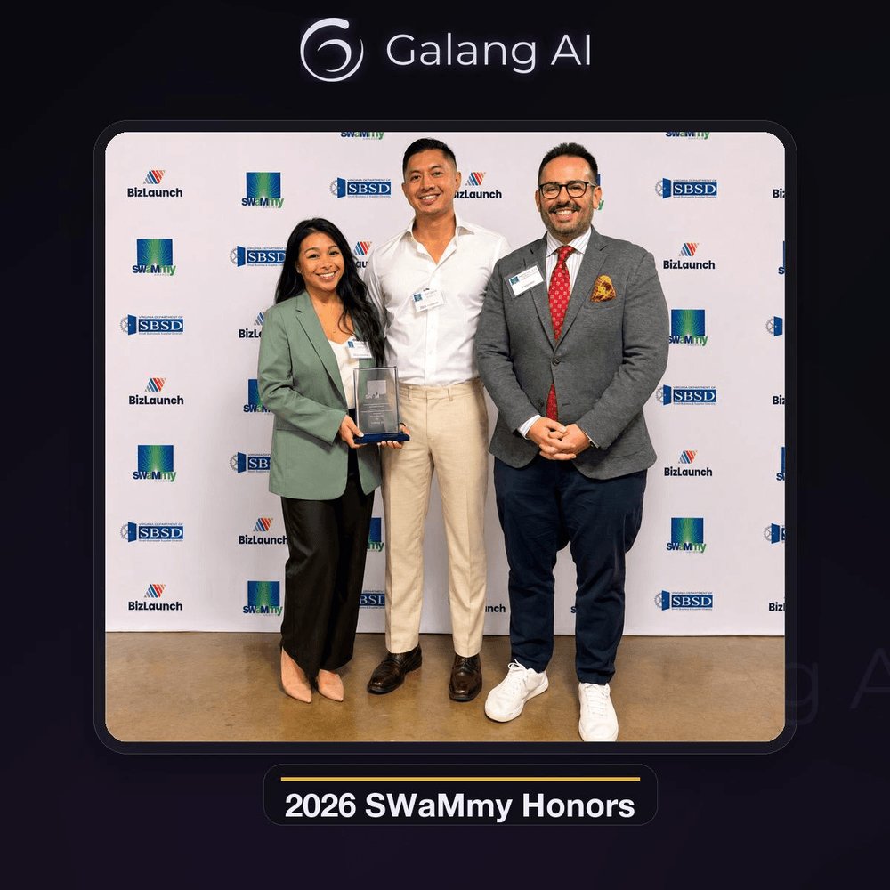 galangllc's tweet photo. Honored to share that Galang AI was recognized as a 2026 SWaMmy Honors recipient by Virginia SBSD.

Less than a year after incorporating, this is a meaningful milestone for our AI-native small business.

#AI #SmallBusiness #VirginiaBusiness #SWaM https://t.co/T8dijUBXhp