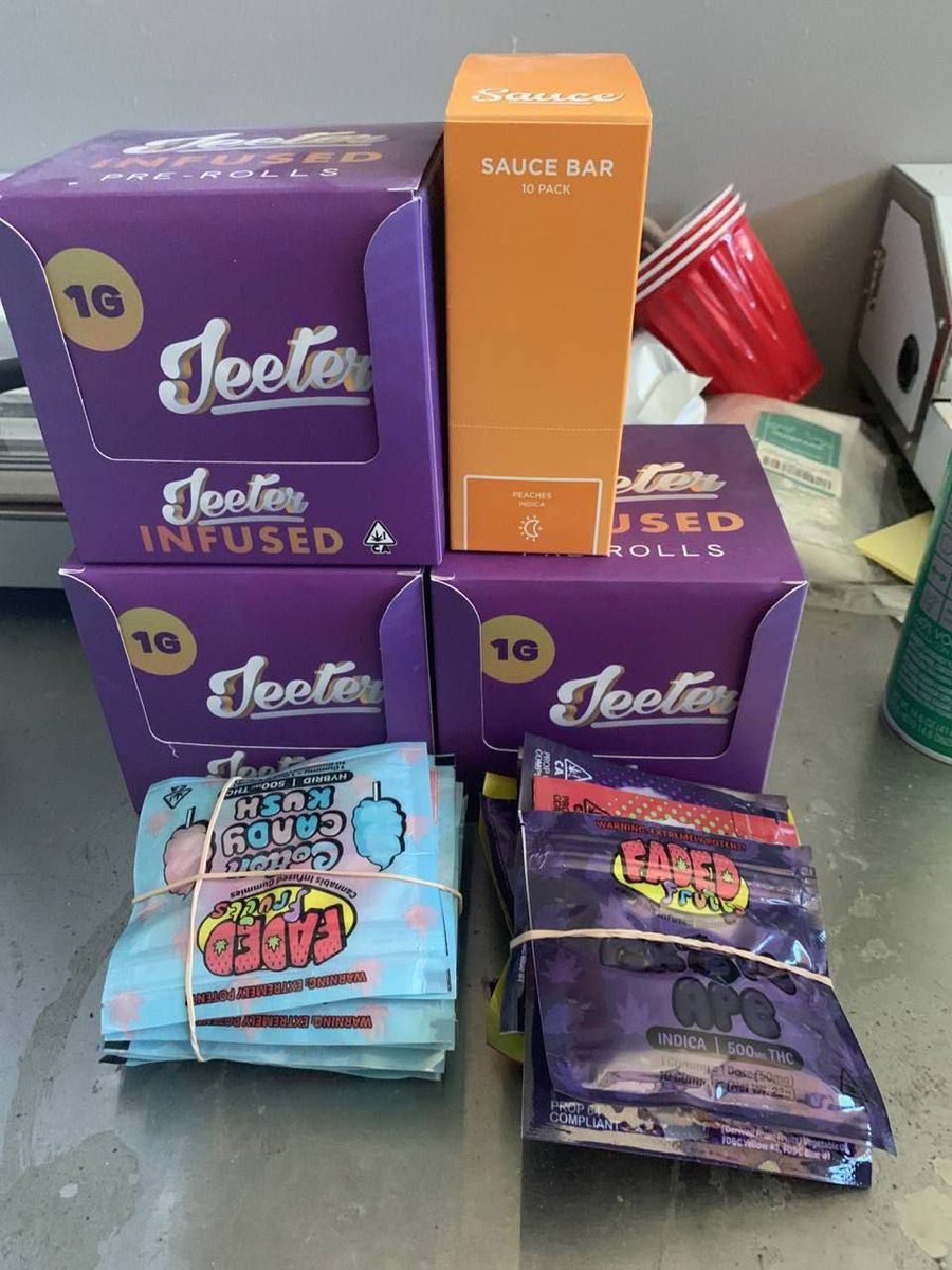 service_am42435's tweet photo. Test run 📦

75 jeeters 
10 sauce bars 
90 faded fruites 
10 punch malt balls 
50 vibes carts 

Take all for $800 https://t.co/txcR4o9ngq