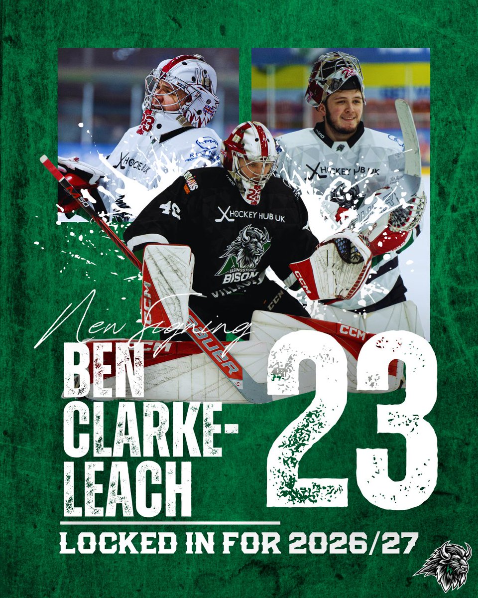 BisonIceHockey's tweet photo. 🚨 BCL IS BACK IN BASINGSTOKE! 🚨

That's right, Ben Clarke-Leach is here to stay in Basingstoke as he signs up as the Bison's new, starting netminder for the 26/27 season! 💪🦬

Read more here: https://t.co/kTOjXcw0vd https://t.co/2FcWnDXy1r