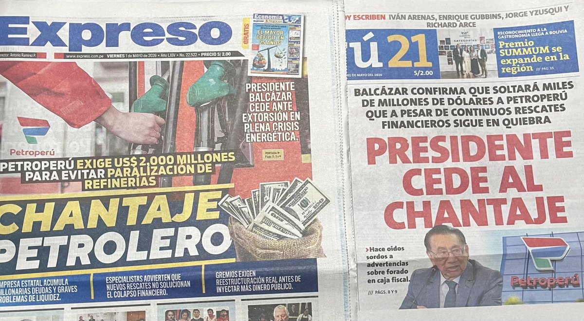 JBCPERU's tweet image. En los últimos 4 años la quebrada #Petroperú recibió 18,400 millones del tesoro público que fueron como agua sobre piedra caliente. Hoy tiene una deuda de 7,500 millones y exige 2 mil millones de dólares más para evitar cierre de refinerías. ¡Esto es un chantaje inaceptable!