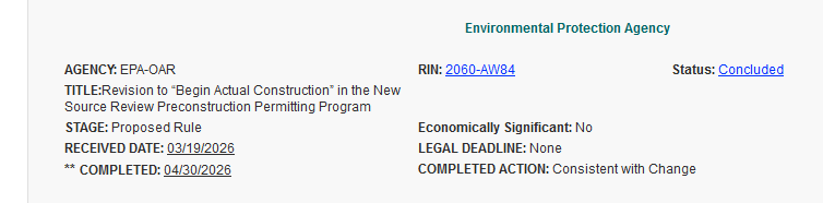SeanatLarge26's tweet image. This potentially very significant proposed rule (related to  the Clean Air Act's New Source Review program) cleared White House review yesterday, so should soon be publicly released:

#EPA #AirPollution