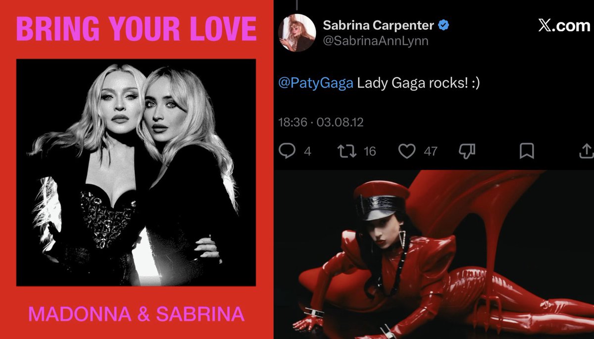 Monsters, be sure to support Madonna’s and Sabrina’s new song “#BringYourLove” on streaming platforms — it’s amazing 💕