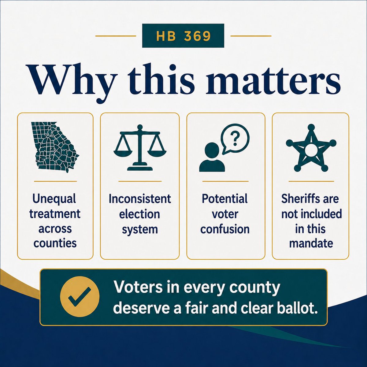 BerniceKing's tweet photo. Fellow Georgians, each of us should be more concerned about local elections, not less. The decisions made closest to our communities shape our daily lives in profound ways.

Georgia voters deserve a fair and clear ballot.

HB 369 would single out only five counties and remove party labels from ballots for certain local offices, creating unequal treatment, inconsistency, and unnecessary confusion for voters. That is not how we protect democracy.

If we are serious about creating the Beloved Community, we must confront efforts that dilute, obstruct, or deny voting rights. Review the slides for details on HB 369 and how to take action.

#MLK #VotingRights #BelovedCommunity #RestoreTheVRA #HB369