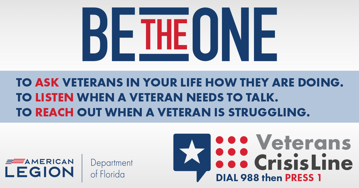 FloridaLegion's tweet image. Just ask. Check on a #veteran. Listen. Reach out.
This is how we change and save lives.
#BeTheOne ➡️ betheone.org
#SuicidePrevention #MentalHealth #SuicideAwareness