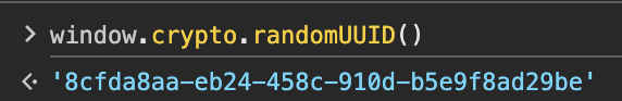 grippysockdev's tweet photo. TIL that uuids can be generated from the browser without using the npm package. I feel like such a scrub. https://t.co/ElMXO9AMa0