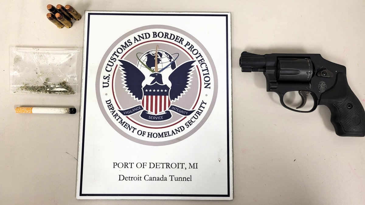 DFODetroit's tweet image. #DetroitWindsorTunnel @CBP officers seized a #gun and #marijuana from a Canada-bound traveler, April 18. 

REMINDER 
- Despite legality in certain municipalities, marijuana remains illegal under U.S. federal law. 
- Import/export documents are required for firearms.