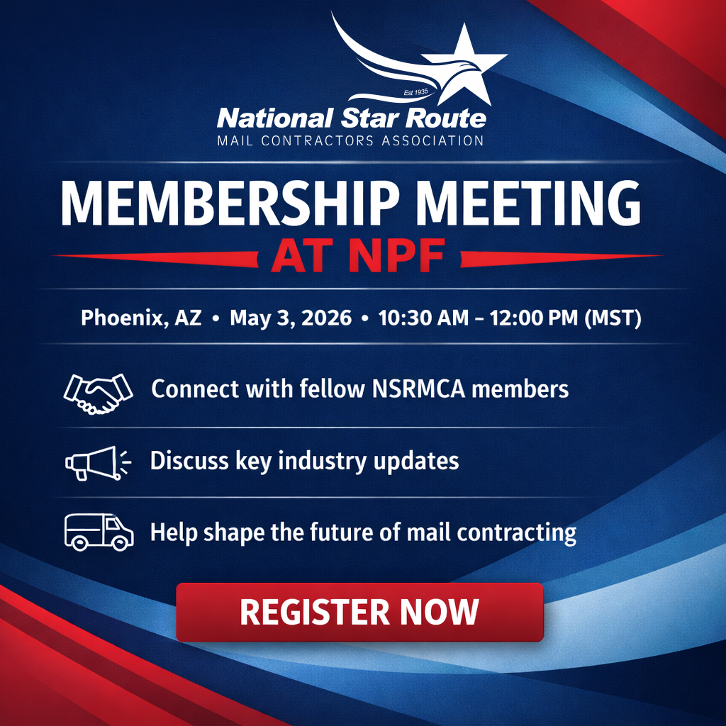 nsrmca's tweet photo. Join us in Phoenix for the NSRMCA Membership Meeting at NPF. Connect with fellow members, discuss key industry updates, and help shape what’s ahead.

Register here: https://t.co/gmtH4PjGaK

#NSRMCA #NPF2026 #MailContractors #USPS #Networking https://t.co/7CE6tklh35