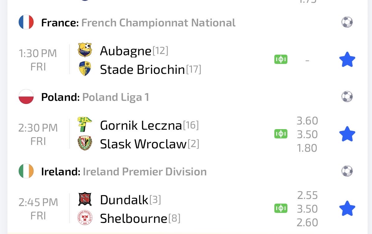 Hugpicks's tweet image. 🔥 BETTING Picks - May 1 💰

🇫🇷 Aubagne 🆚 Stade Briochin BTTS Yes → -140 | 1.71

🇵🇱 Łęczna 🆚 Śląsk Wrocław Over 2.5 Goals → -135 | 1.74

🇮🇪 Dundalk 🆚 Shelbourne BTTS Yes → -140 | 1.71

#BTTS #AmbasMarcam #goal
