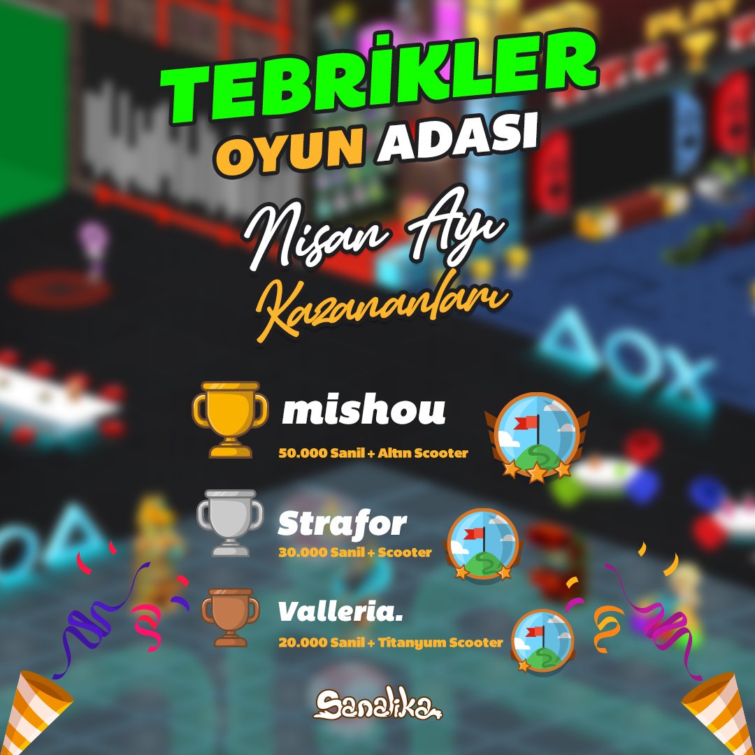 Sanalika's tweet image. Tebrikler 🥳

Oyun adası, Nisan ayı şampiyonlarına rozetleri ve ödülleri yüklendi.🏆

"İspanya Parti Adası", "Antik Mısır" ve "Parti Adası" Cadde 1, Oyunika mekanında.
#tebrikler #eğlence #sanalika
