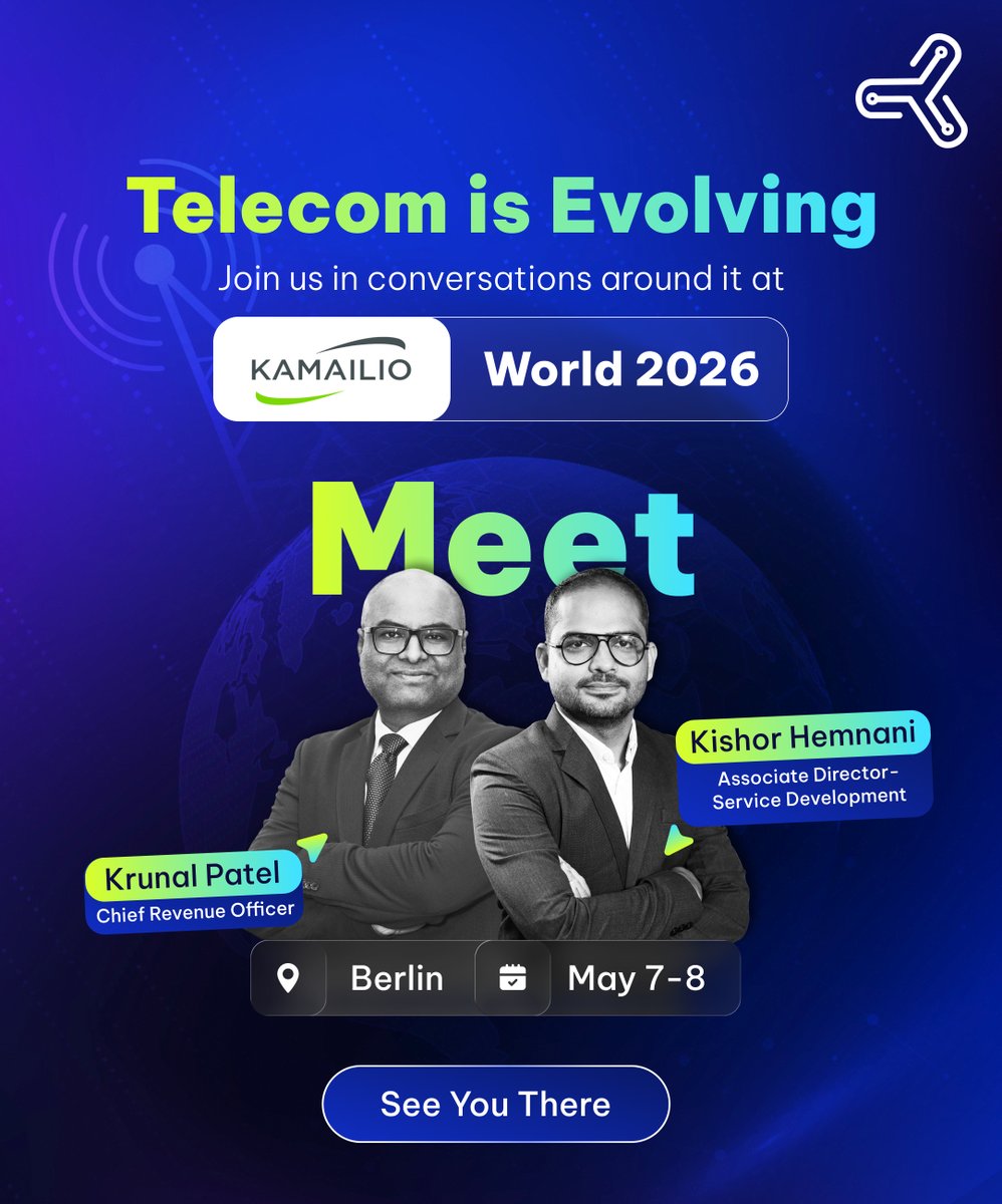 ecosmob's tweet photo. Let’s talk about telecom conversations at #KamailioWorld2026 in Berlin (May 7-8).

If you’re around, let’s catch up.
Krunal Patel &amp; Kishor Hemnani will be there.

Drop a message if you’d like to connect.

#KamailioWorld2026 #Telecom #VoIP #ContactCenter #EcosmobTechnologies https://t.co/Nj4m7oK1aG