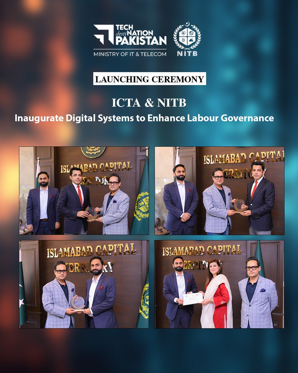 NationalITBoard's tweet image. #ICT Administration #Islamabad, in collaboration with #NITB, launched the Online Registration System for factories &amp;amp; shops and demonstrated #LIMS, enhancing #Transparency, #Efficiency, and service delivery in #labour administration.
#DigitalPakistan #GovTech #Smartgovernance