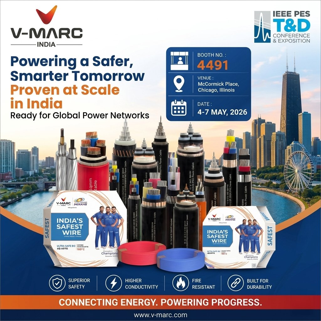 VMARCwires's tweet image. From powering millions of connections across India to stepping onto the global stage 🌍
V-MARC brings its legacy of safety, performance, and reliability to IEEE PES T&amp;amp;D 2026.

📍 Booth 4491 | McCormick Place, Chicago
📅 4–7 May, 2026

#VMarc #IEEEPES #Cables #Wires