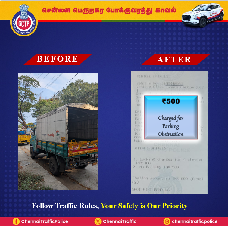 ChennaiTraffic's tweet image. Your tweet was verified and action taken. 
#NoParking #zebra #TrafficSigns #RoadSigns #DoNotDrinkAndDrive #NeverOffDuty #InPublicService #NoHonking #YourSafetyOurPriority
