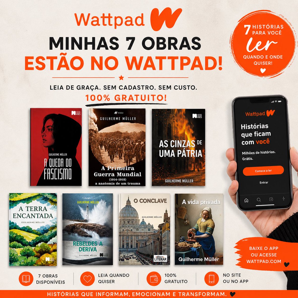 guigmuller's tweet image. ☎️COMUNICADO OFICIAL ☎️

Em parceria com a @amazonbrasil @wattpad e Academia.edu realço que todas as minhas 7 obras estão para a venda e leitura gratuita nessas plataformas de leitura. 

Boa leitura à todos!
#amazonbrasil 
#kindle 
#academia.edu
##wattpad