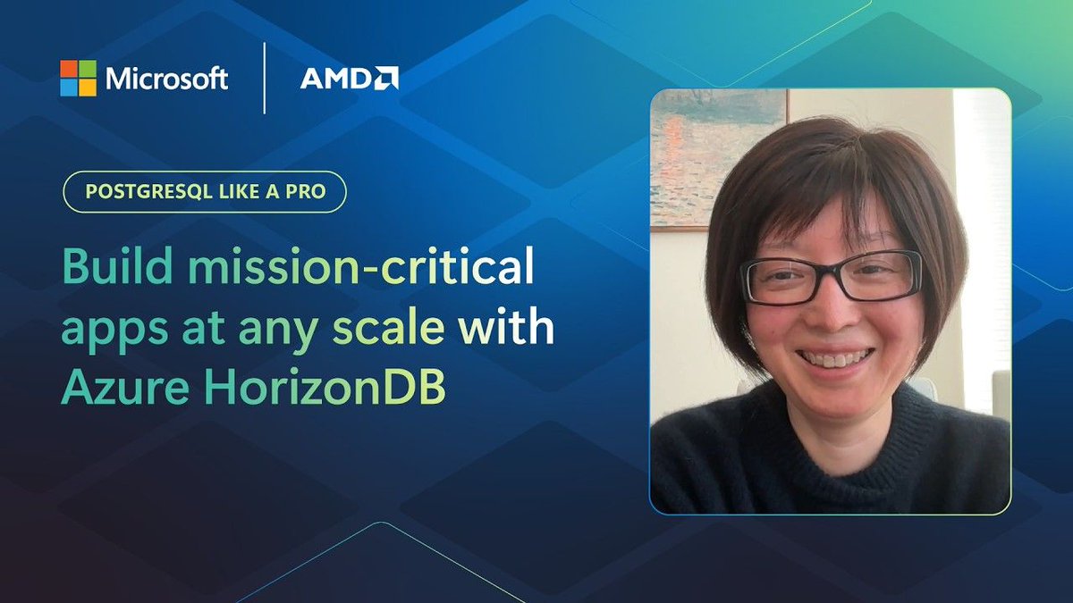 MSAzureDev's tweet photo. Get a first look at Azure HorizonDB — Microsoft’s new Postgres service built for extreme scale.
Decoupled compute/storage, sub‑ms multi‑zone commits, vector indexing, and SQL‑based AI functions.
🎥 Watch: https://t.co/tUsSlg6oFi https://t.co/8cNjwh8g0U