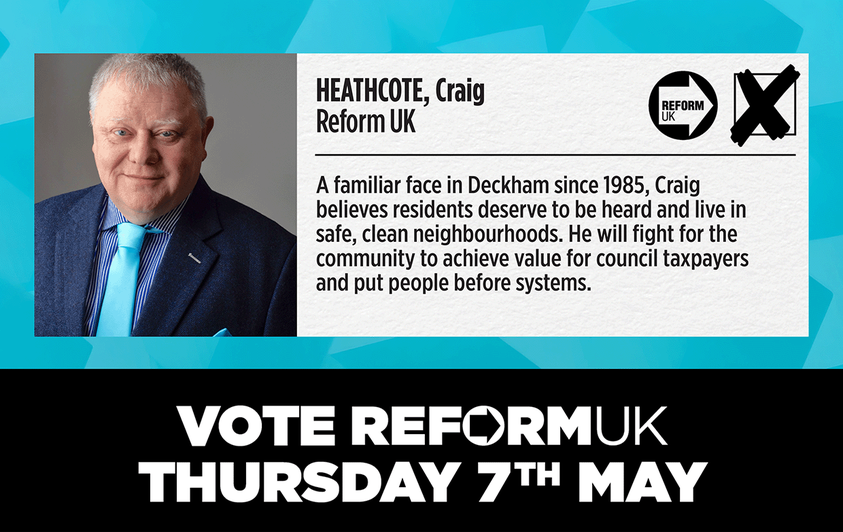 KeyworkerMan's tweet image. Vote in Deckham ward 👍
➡️Craig Heathcote
➡️Alan Brown
➡️Pat Shield
( 3 votes for #ReformUK❌)
Gateshead needs ➡️Reform 😎